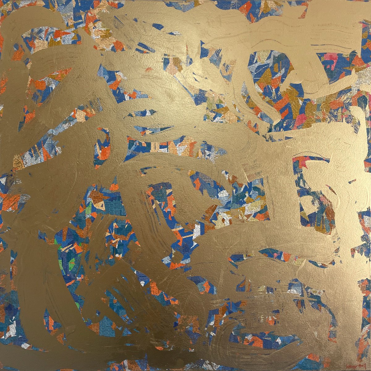 Abstract Painting By George Hall, 50 X 50, Peaceful News B, Original Artwork