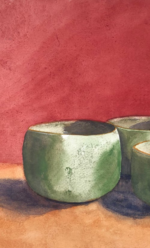 Three green bowls by Krystyna Szczepanowski