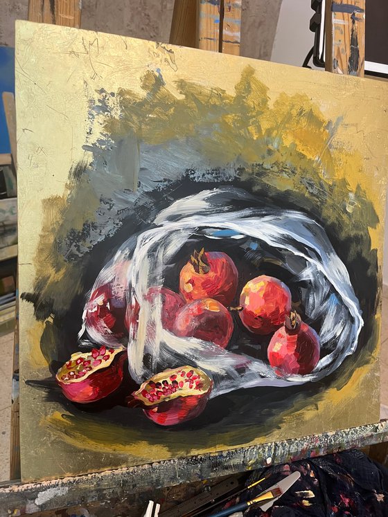 Pomegranates  on gold.