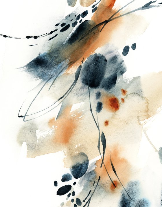 Abstract in Blue and Terracotta n.3 Watercolour by Sophie Rodionov