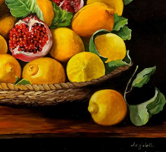 Lemons and pomegranates - still life - original painting