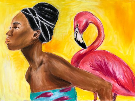 "Flamingo", Original pastel painting
