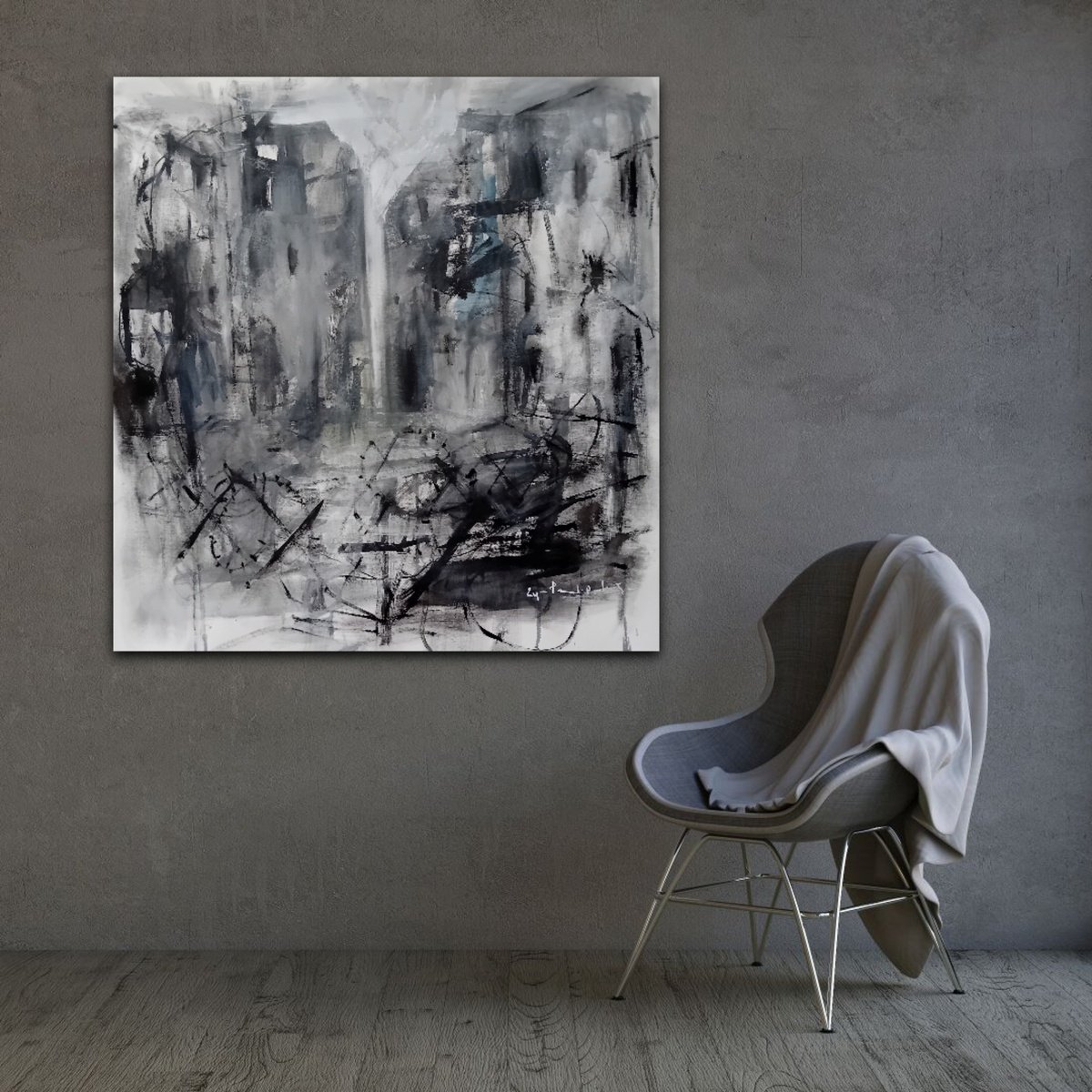 Abstract Cityscapes Acrylic Painting By Dimitris Pavlopoulos, 39 X 43, Berlin, Original Artwork