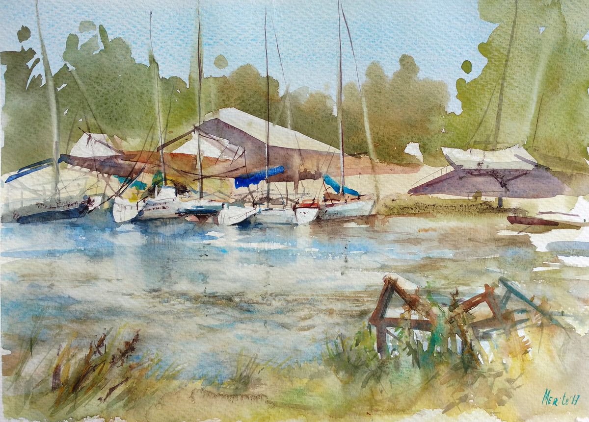 River sailboats by Merite Watercolour