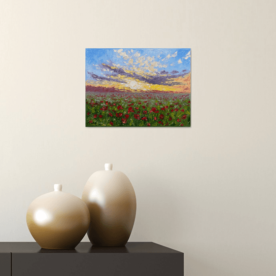 Poppy field at sunset