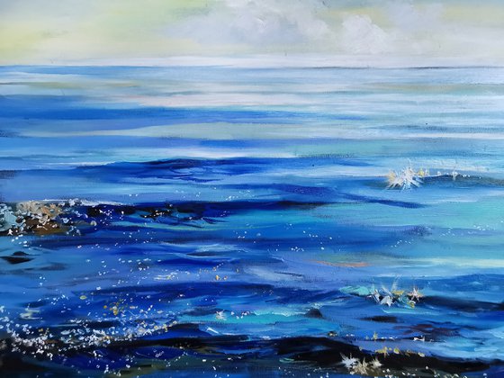 Shimmer of the sea. Seascape painting on canvas