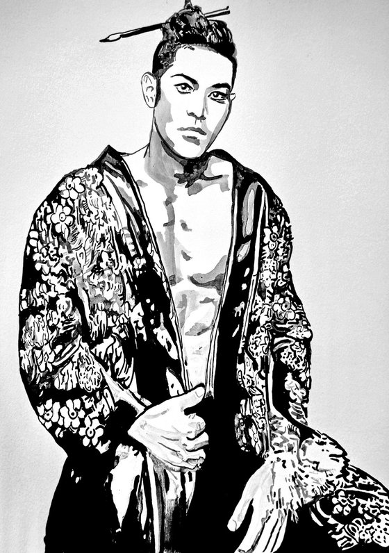 Young man  in kimono / 42 x 29.7 cm