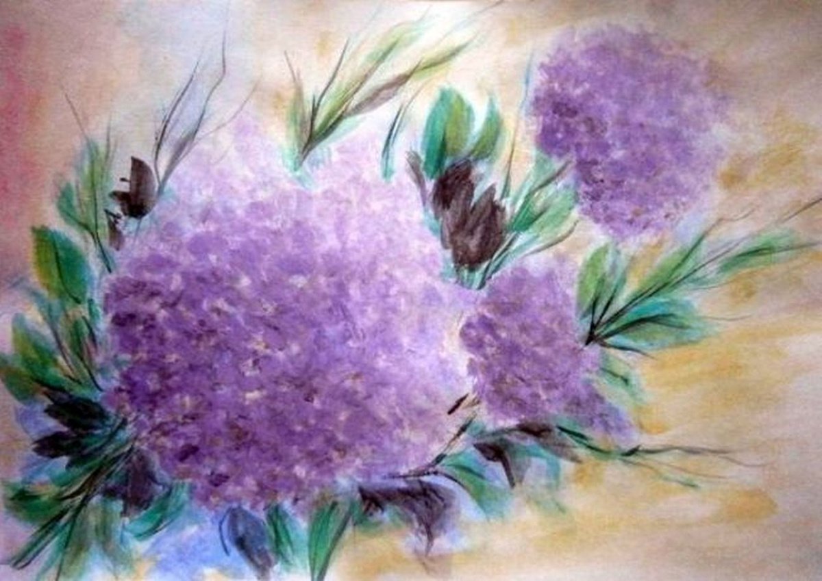 Still life with a hydrangea - watercolor .. by Em�lia Urban�kov�