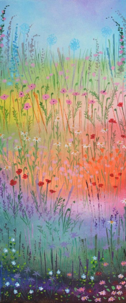 Summer Garden - poppies, daisies, lavender, delphiniums and hollyhocks by Lisa Mann