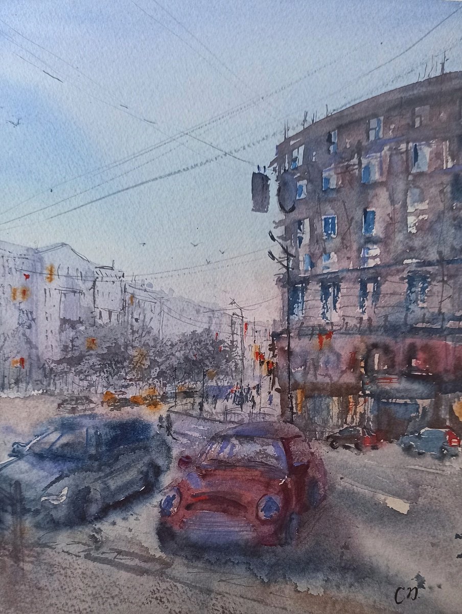 Evening Kharkiv - original watercolor art by Olena Koliesnik
