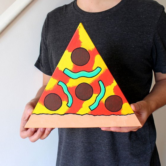 Pizza Slice Pop Art Acrylic Painting On TRIANGLE Canvas