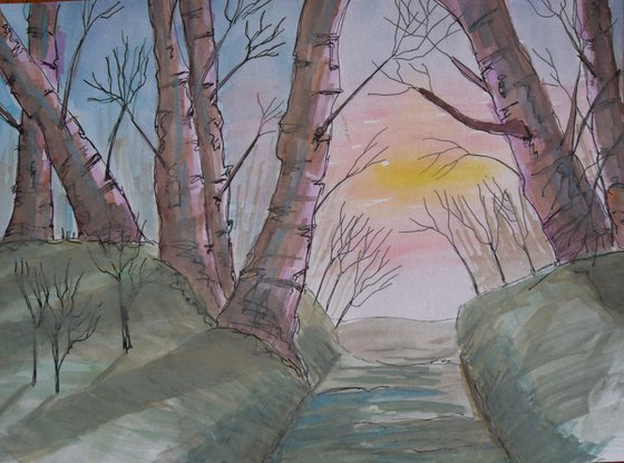 Winter Woodland Sunset