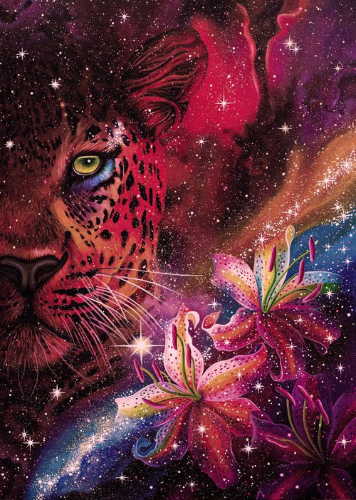 "Nature of the Universe", leopard painting, tiger painting, space art by Anna Steshenko