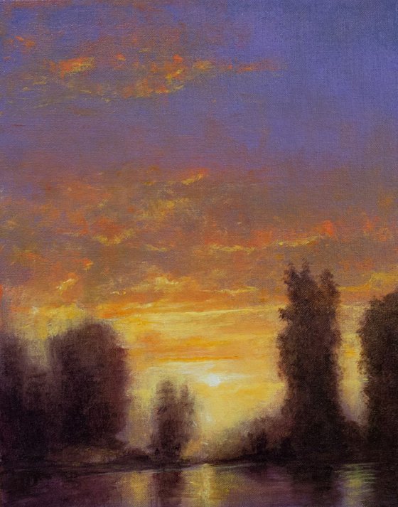 Sunset Lake Reflections Plein Air Impressionist