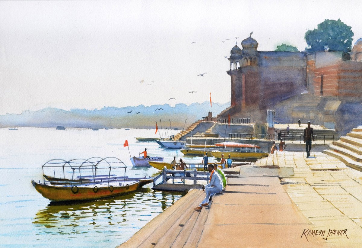Chit-chat by the ghat, Varanasi by Ramesh Jhawar