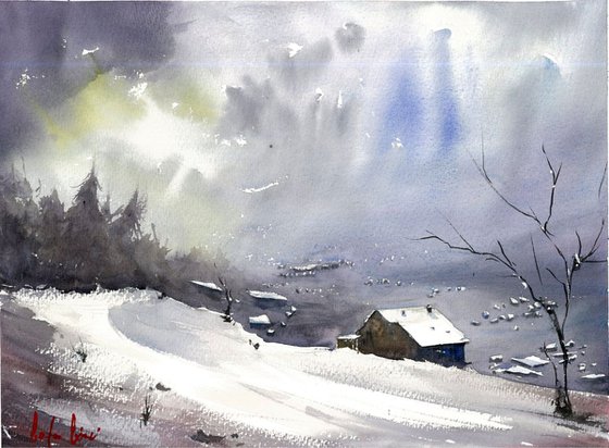 silence of the winterland watercolor painting