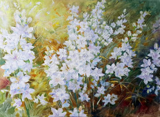 Painting Flower Melody - landscape with white flowers