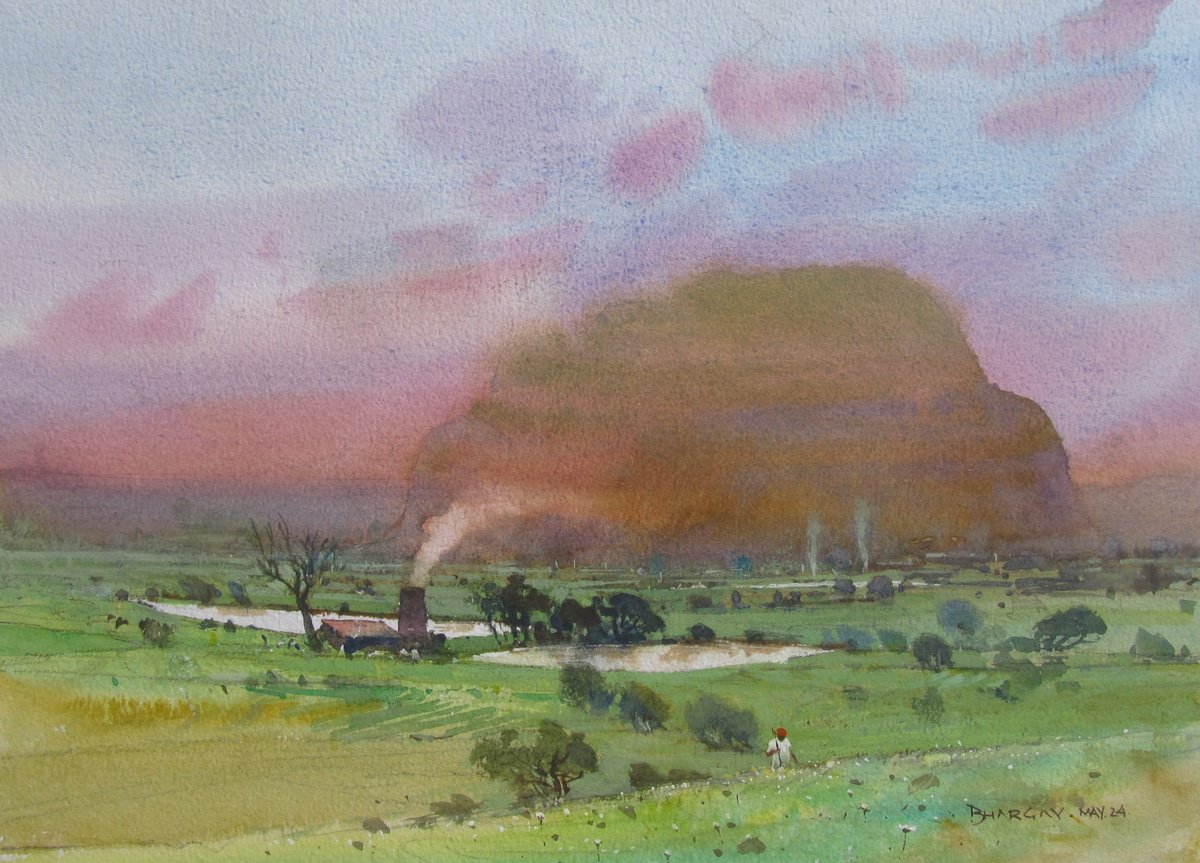 Impressionistic Landscape Watercolour By Bhargavkumar Kulkarni, 17 X 12, Horizon In My Mind 3, Original Artwork