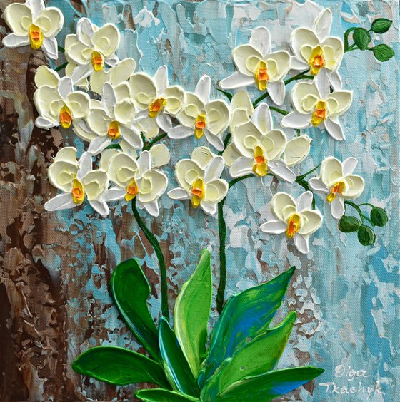 Yellow Orchid - Impasto Flower Painting