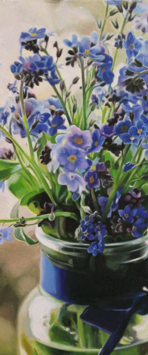 blue flowers in a jar by Darya Klunnikova