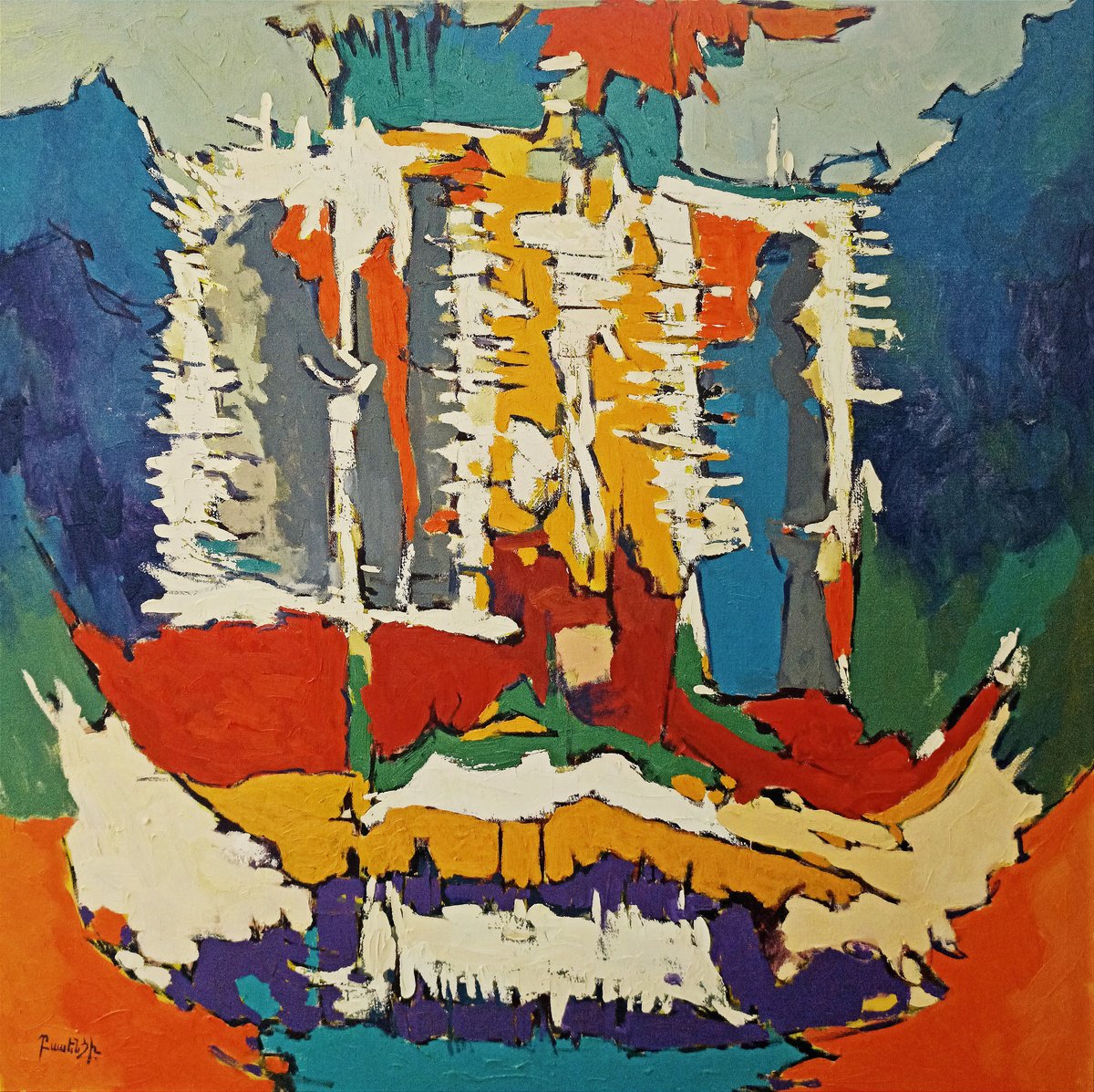 Abstract Oil Painting By Artyom Basenci, 39 X 39, Battle Of Colors, Original Artwork