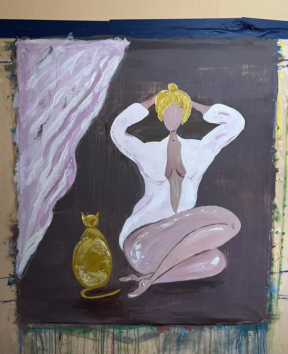 Woman Cat Painting