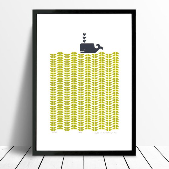 Whale in Chartreuse - Framed - FREE UK Delivery