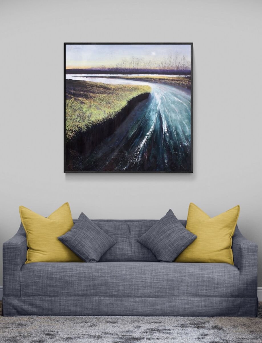 Impressionistic Landscape Oil Painting By Simon Jones, 39 X 39", The East Marshland Vi, Original Artwork