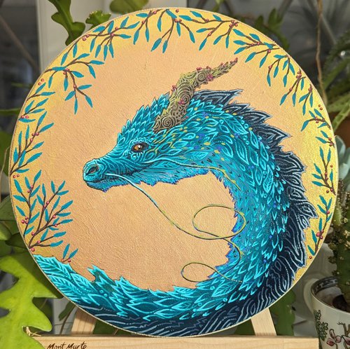 Whimsical Dragon Painting, Miniature Art by Holly Foster