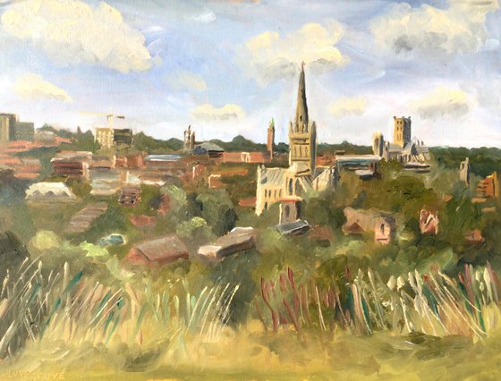 View over Norwich from Mousehold Heath. An original oil painting
