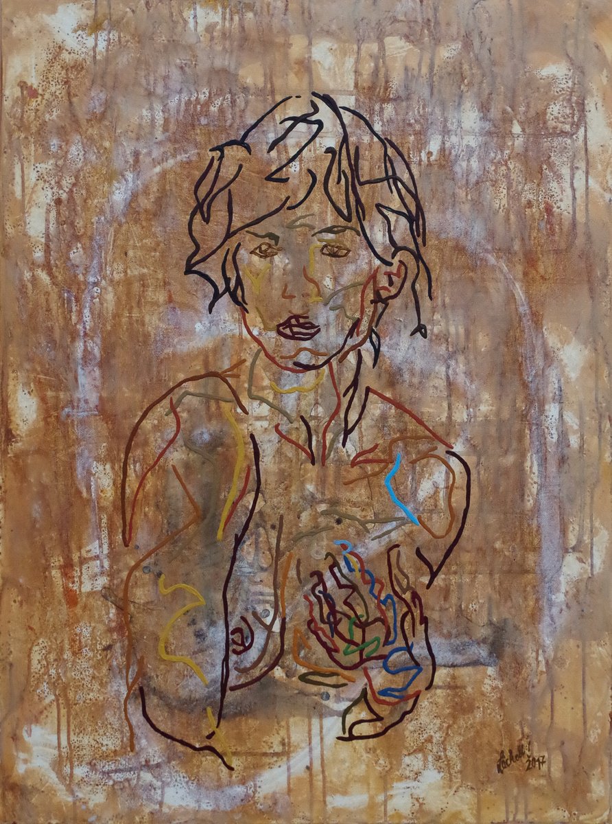 Expressive Portrait Acrylic Painting By Uli Lachelt, 30 X 39", X 140 - Nude, Original Artwork