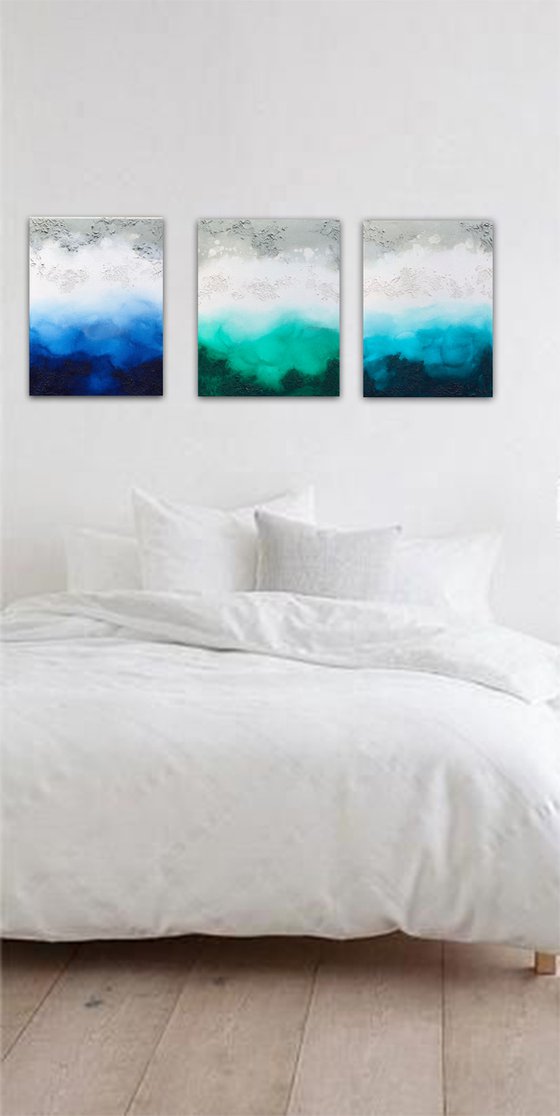 triple seascape (3 artworks 40 x 30 cm) Dee Brown