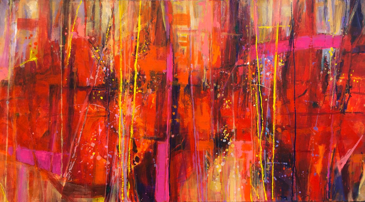 Pinks mauve and red abstract by Patricia Clements