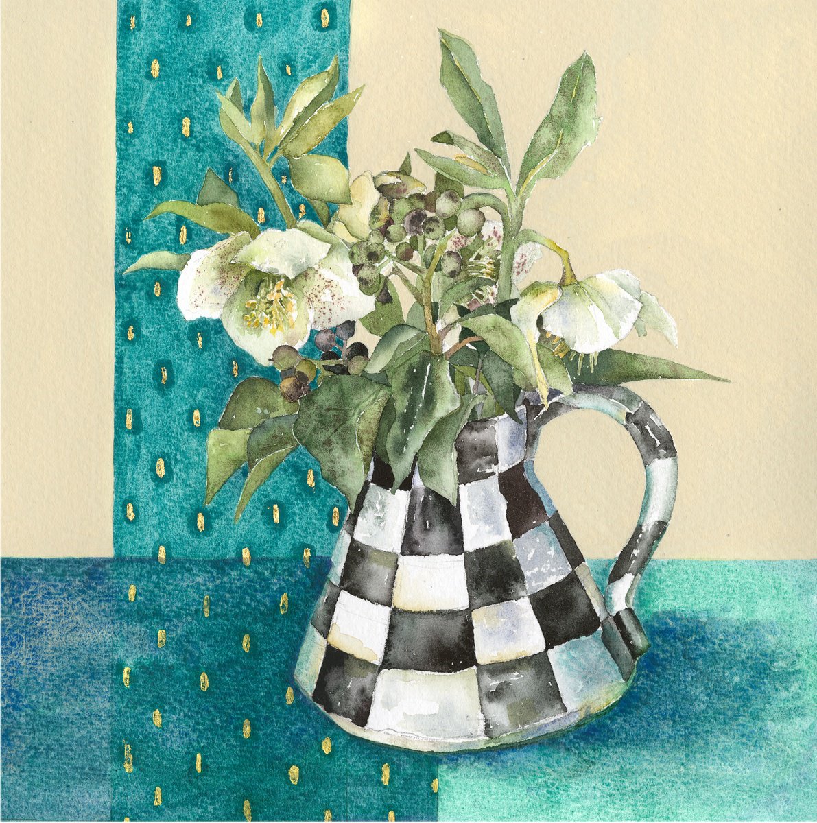 Spring in Check Jug by Vivienne Cawson