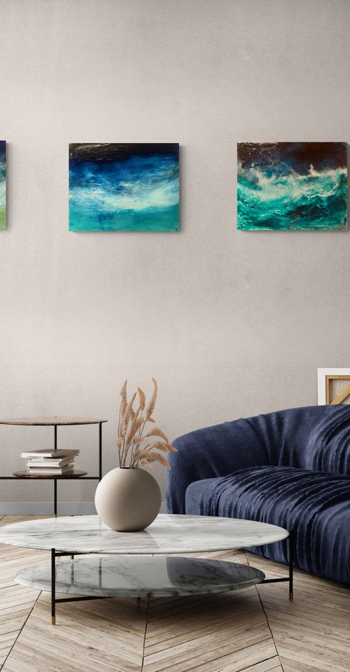 Seascape Waves, Water castles triptych by Henrieta Angel
