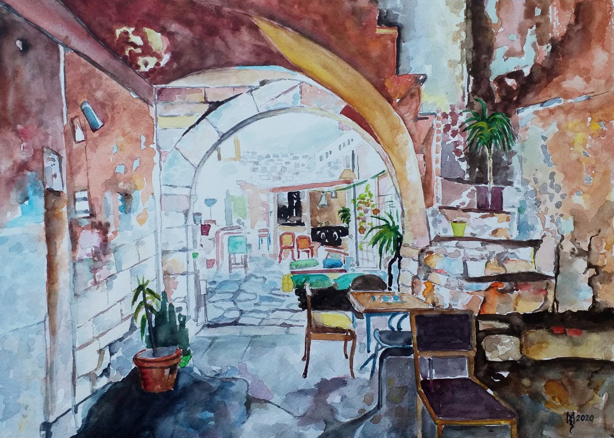 Impressionistic Cityscapes Watercolour By Zoran Mihajlovic Muza, 16 X 11", Messy Yard, Original Artwork