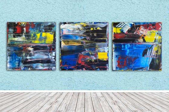 "Catharsis" - Save As A Series - Original Large PMS Abstract Acrylic Painting Triptych on Artist-Stretched Canvas - 108" x 36"