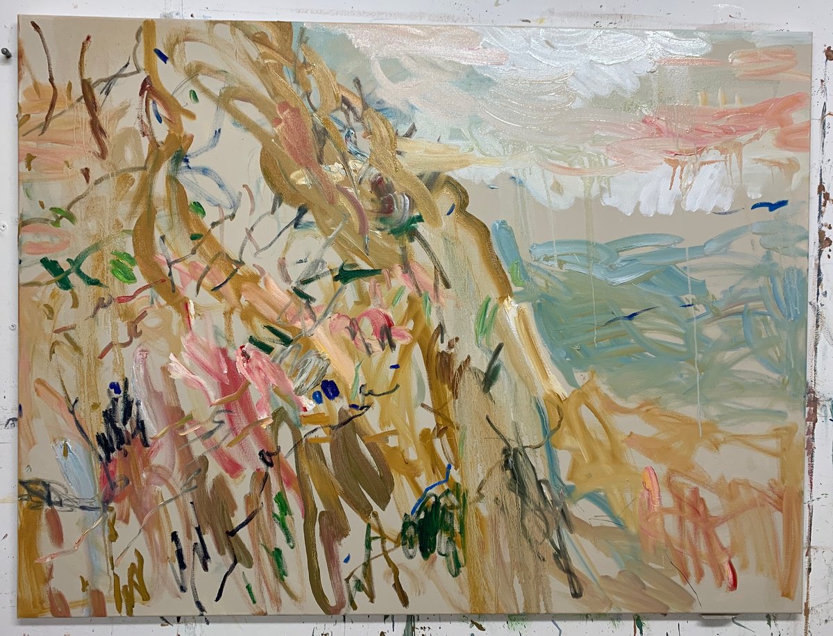 Expressive Landscape Oil Painting By Lilia Orlova-Holmes, 48 X 36", My Mountain., Original Artwork