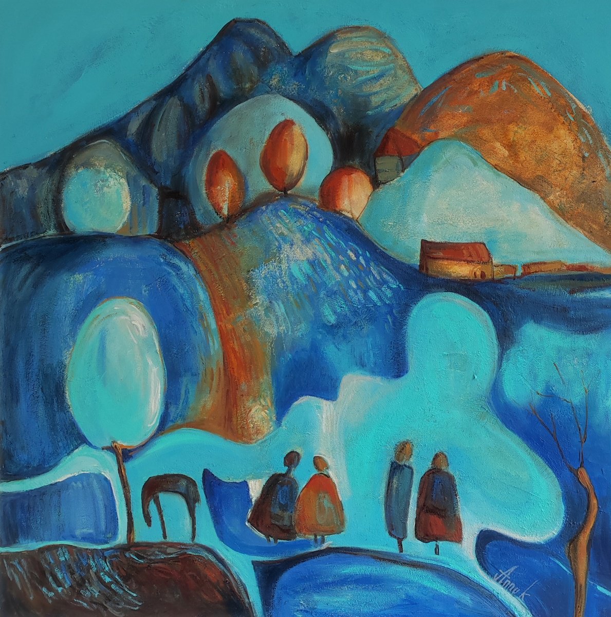 Impressionistic Landscape Oil Painting By Anna Soghomonyan, 24 X 24, Quiet Night, Original Artwork