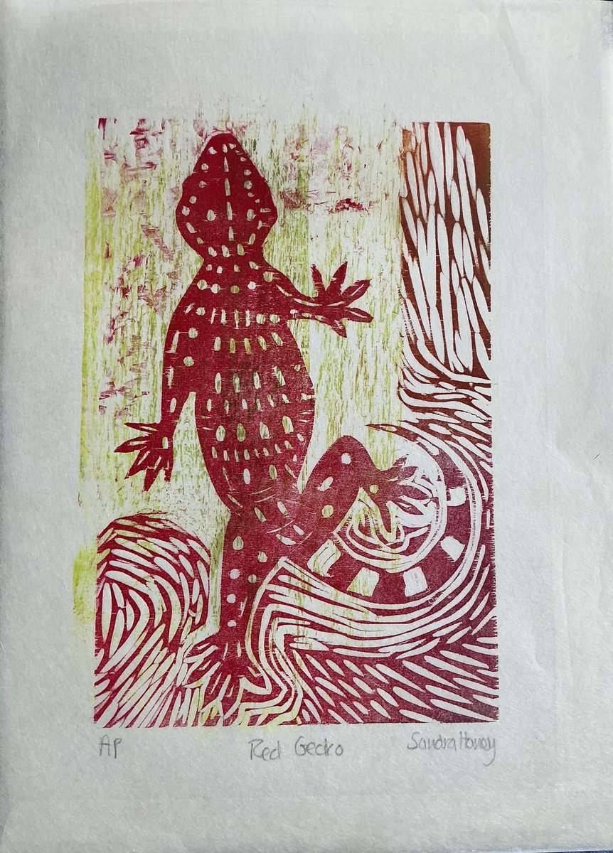 Organic Animal Limited Edition Print By Sandra Haney, 9 X 13", Red Gecko, Original Artwork