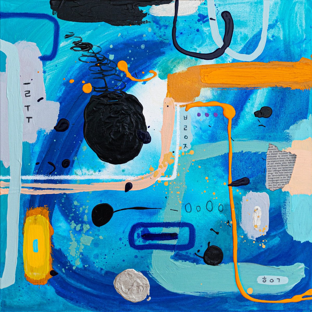 Abstract Acrylic Painting By Hyunah Kim, 21 X 21, Subcon-Blau I, Original Artwork