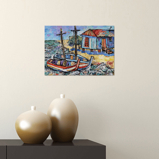 Sun and fishing boats.