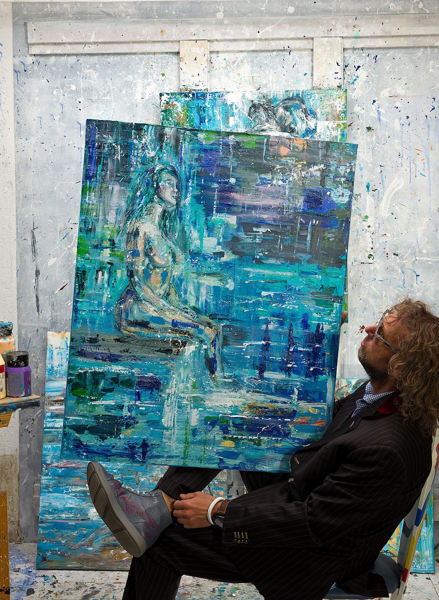 Expressive Landscape Acrylic Painting By Oswin Gesselli, 31 X 39", Female Nude And Nature - The Beauty Of Silence - Oswin Gesselli, Artfinder