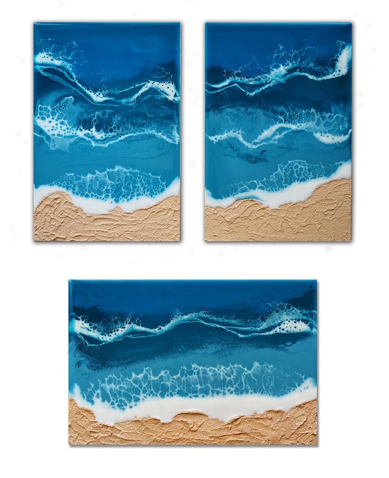 Set of 3 seascape original resin artwork