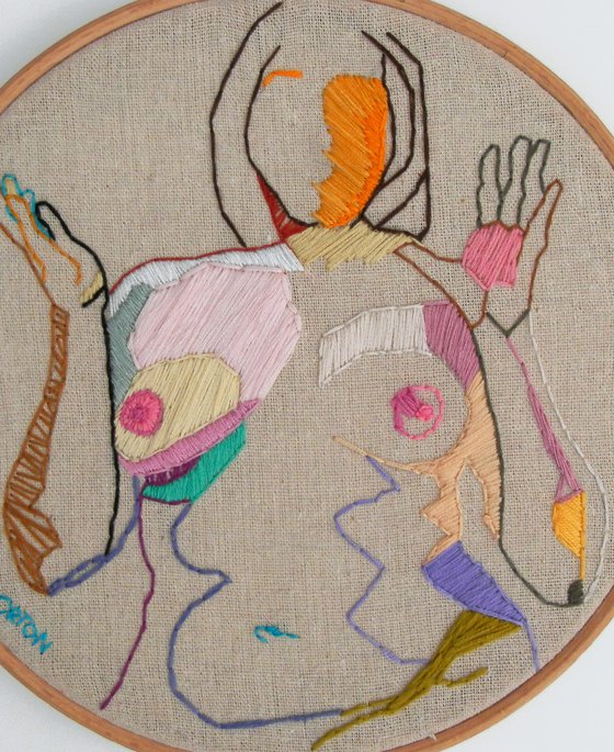 Embroidery Art Original Hand Embroidered Female Nude Life Drawing Figure Study