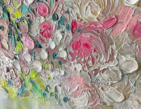 Shadow Dance - 3D White Beige Pink Green Yellow Multicolor Abstract Painting  Flower Original Plant Texture Painting