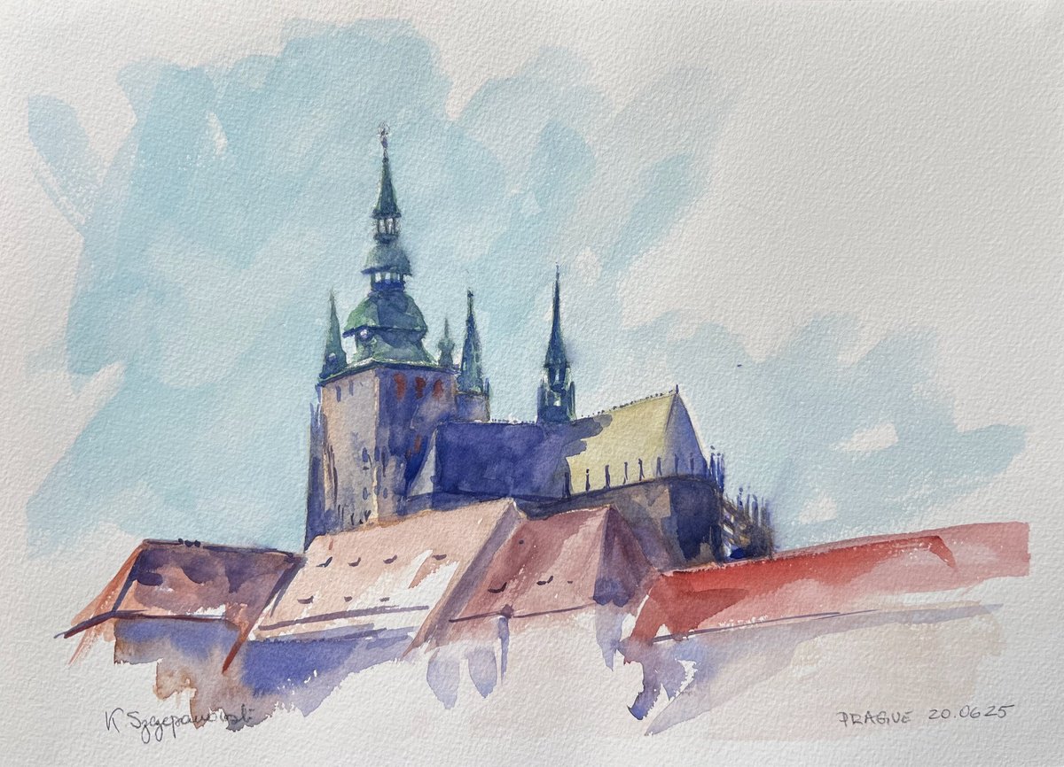 Impressionistic Landscape Watercolour By Krystyna Szczepanowski, 14 X 10", Prague Castle, Original Artwork