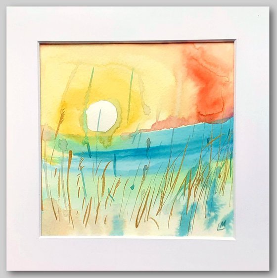 Sun study - mounted watercolour, small gift idea