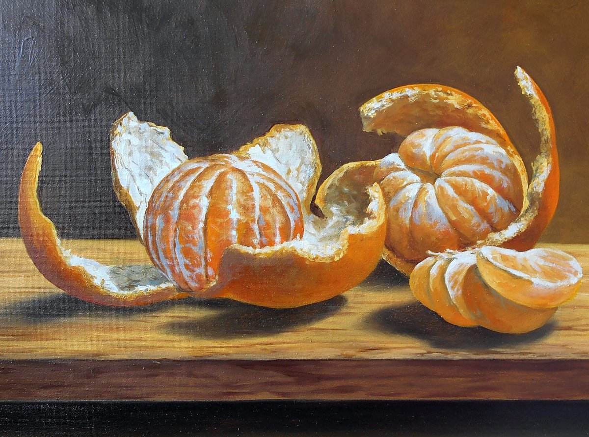 Tangerine. Still Life /30x40cm/Original oil on canvas/Free Shipping by Kolodyazhniy Sergey