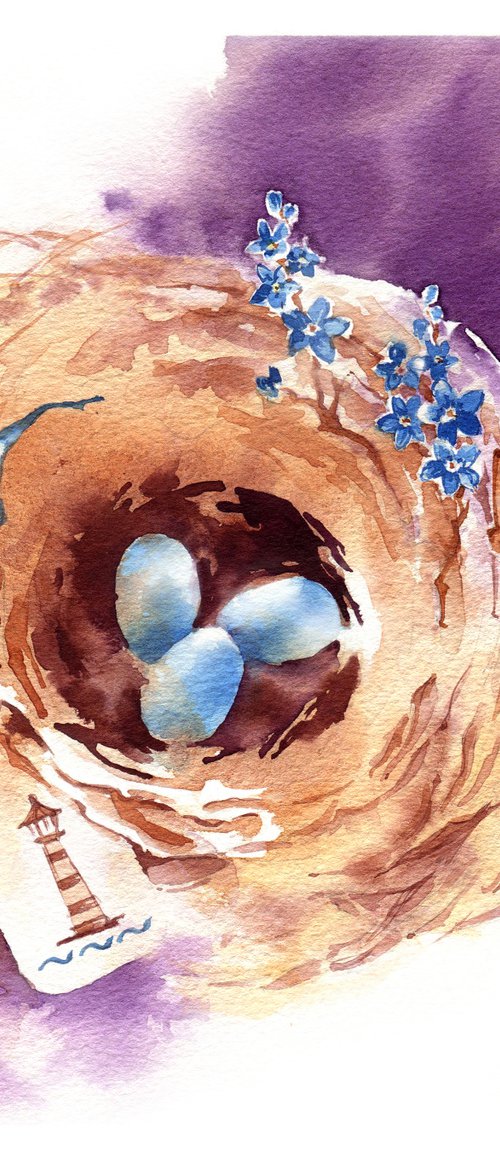 Romantic watercolor sketch "Nest" by Ksenia Selianko